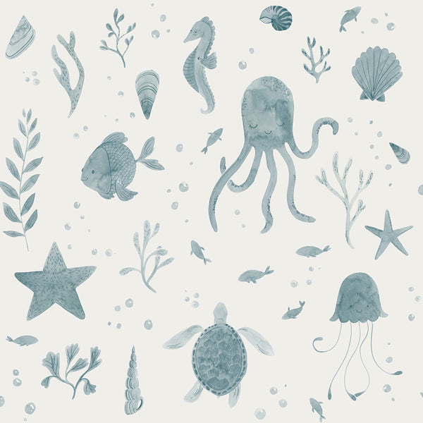 Papel de Parede Della – Azul Oceano – amostra do padrão