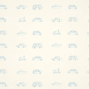 Papel de parede Harlequin Go Go Retro 70504 Aqua And White com carros, scoote...