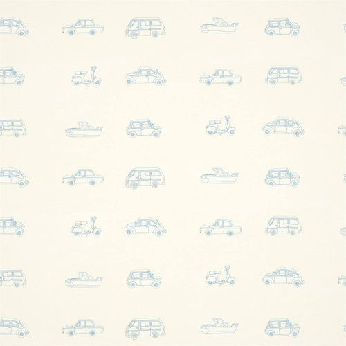 Papel de parede Harlequin Go Go Retro 70504 Aqua And White com carros, scoote...