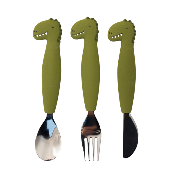 Conjunto de Talheres em Silicone Pack 3 - Mr. Dino da Trixie - vista 3