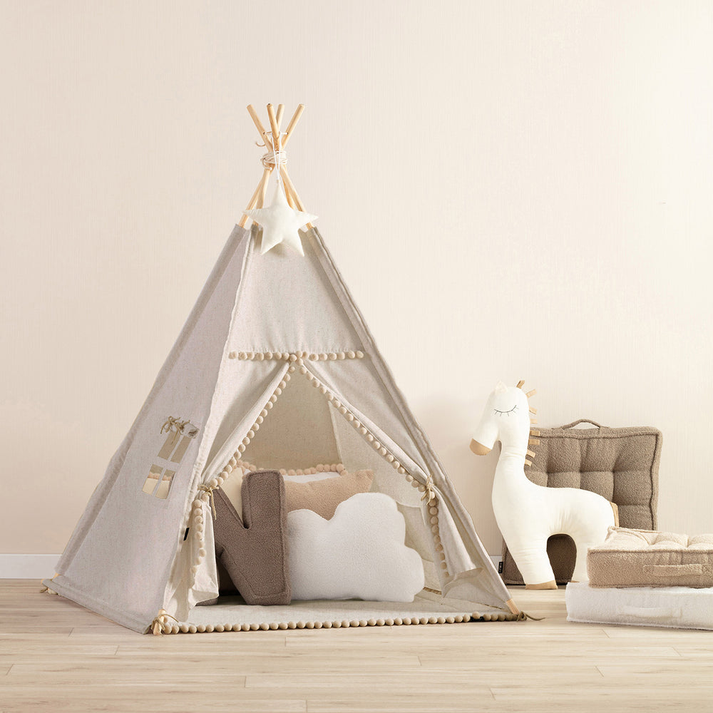 Tipi com pompons - cinzento claro - Yellow Tipi