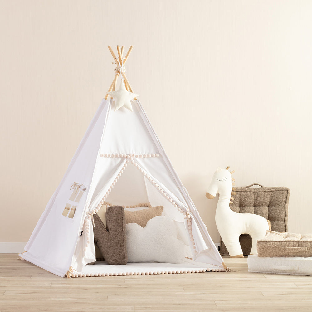 Tipi com pompons - branco - Yellow Tipi