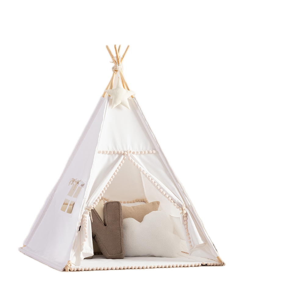 Tipi com pompons - branco - Yellow Tipi