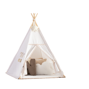 Tipi com pompons - branco - Yellow Tipi