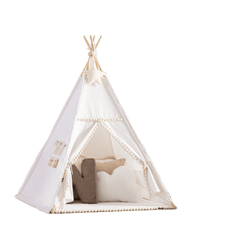 Tipi com pompons - branco - Yellow Tipi