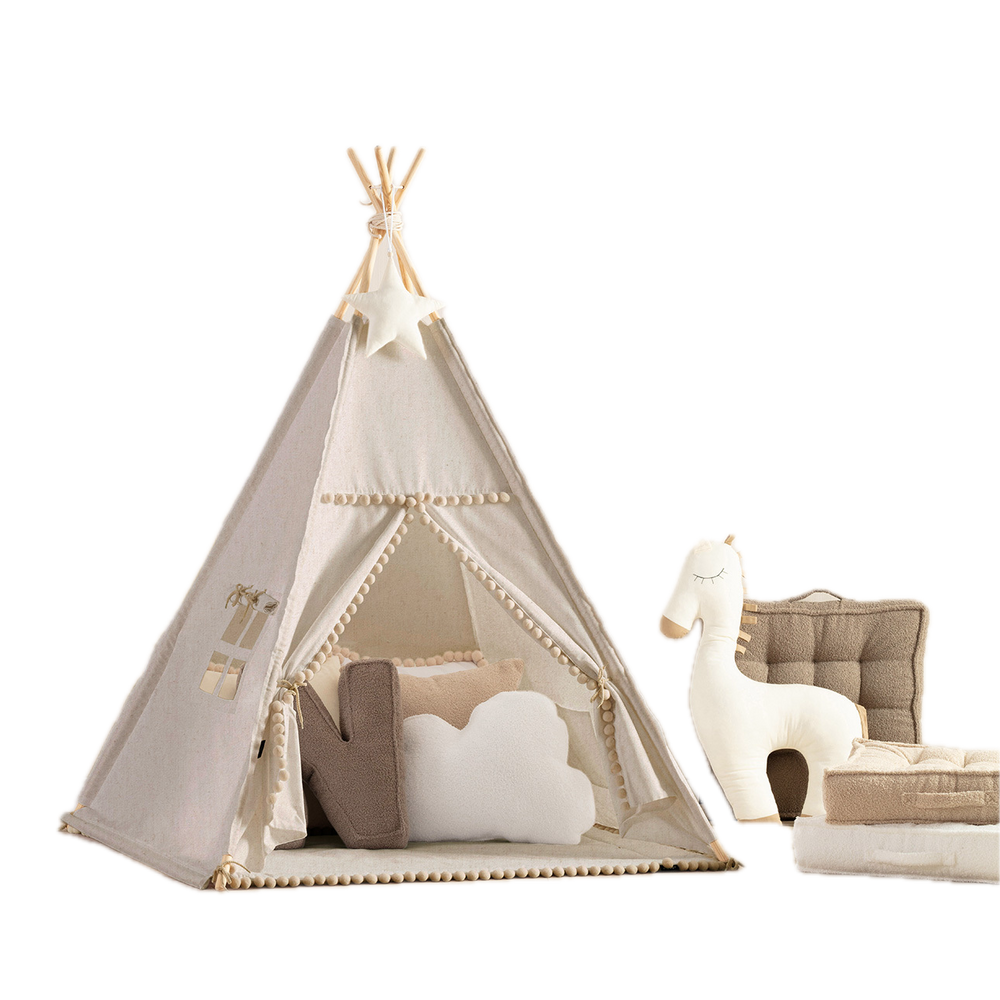 Tipi com pompons - cinzento claro - Yellow Tipi