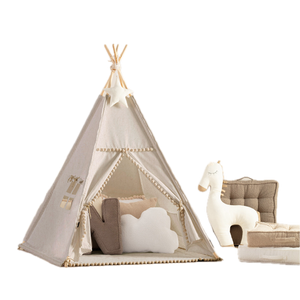 Tipi com pompons - cinzento claro - Yellow Tipi