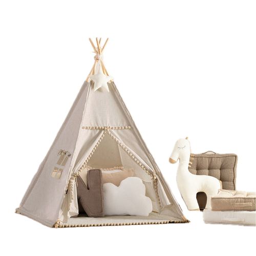 Tipi com pompons - cinzento claro - Yellow Tipi