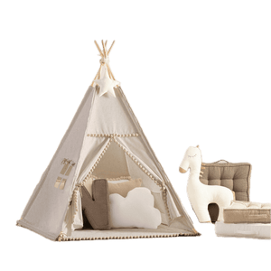 Tipi com pompons - cinzento claro - Yellow Tipi