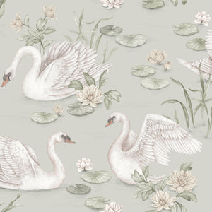 Cisne Lily - Verde – detalhe do padrão | Boråstapeter