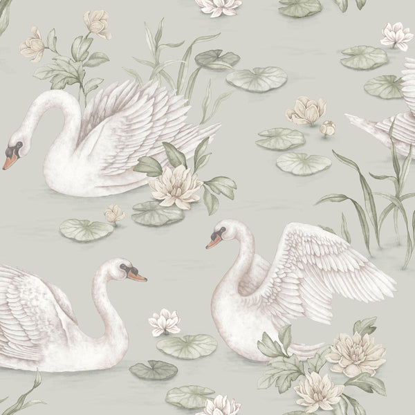 Cisne Lily - Verde – detalhe do padrão | Boråstapeter