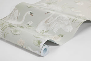 Cisne Lily - Verde – detalhe do papel de parede | Boråstapeter