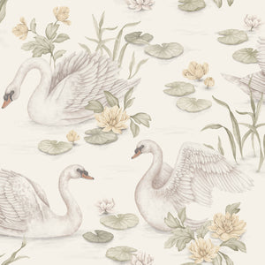Cisne Lily - Branco – detalhe do padrão | Boråstapeter
