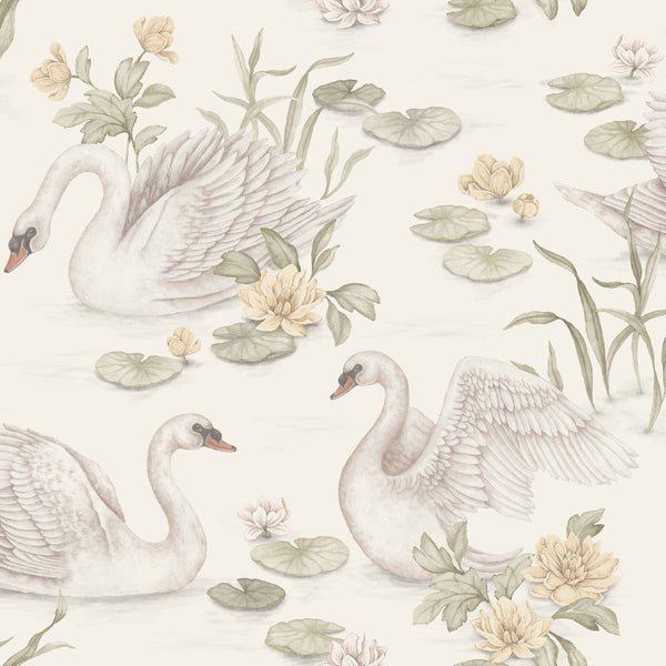 Cisne Lily - Branco – detalhe do padrão | Boråstapeter