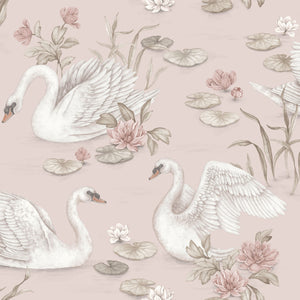 Cisne Lily - Rosa – detalhe do padrão | Boråstapeter