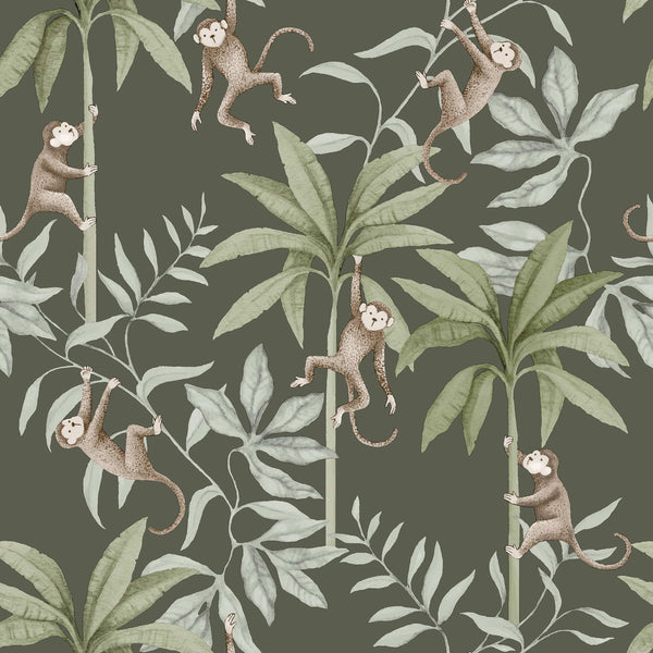 Amigos da Selva - Verde – detalhe do padrão | Boråstapeter
