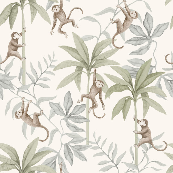 Amigos da Selva - Branco – detalhe do padrão | Boråstapeter