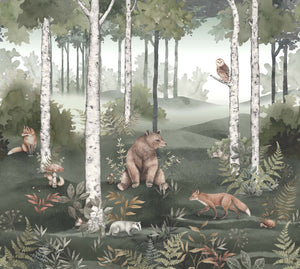 Mural Floresta Selvagem - Verde – detalhe do padrão | Boråstapeter