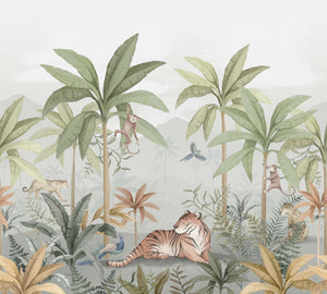 Mural Selva Selvagem - Verde – detalhe do padrão | Boråstapeter