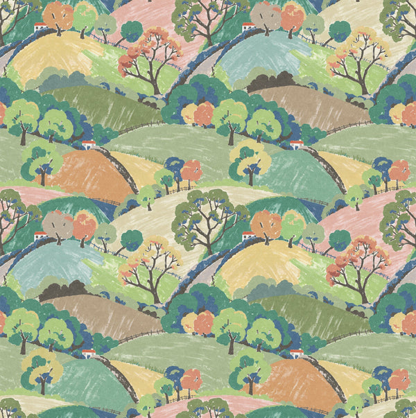 Colinas e Árvores - Multicolor – padrão completo | Boråstapeter
