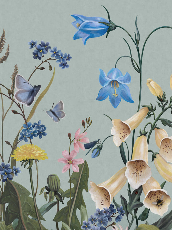 Bluebell Magic - Azul – detalhe do padrão | Boråstapeter