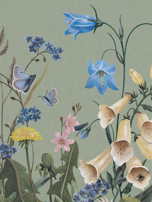 Bluebell Magic - Verde – detalhe do padrão | Boråstapeter