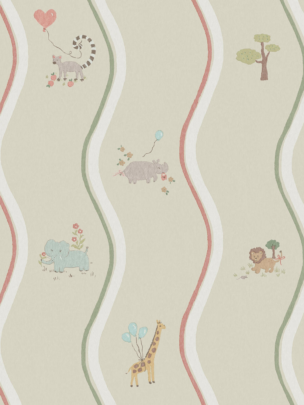 Mural infantil Animais com Riscas Onduladas Bege Boråstapeter - KidsR