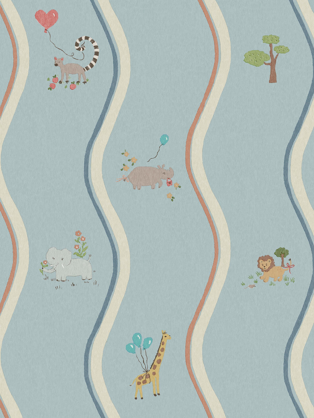 Mural infantil Animais com Riscas Onduladas Azul Boråstapeter - KidsR