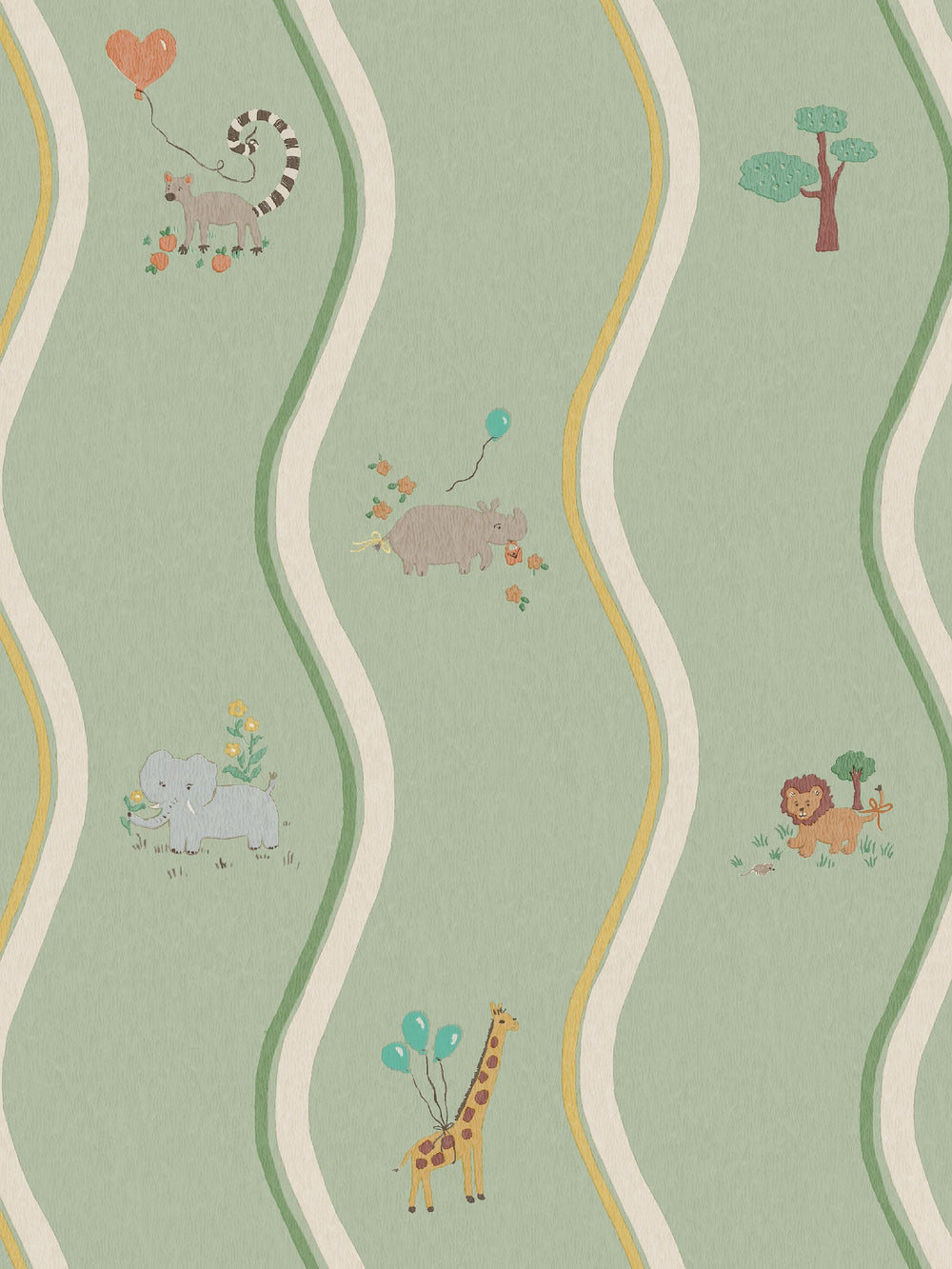 Mural infantil Animais com Riscas Onduladas Verde Boråstapeter - KidsR
