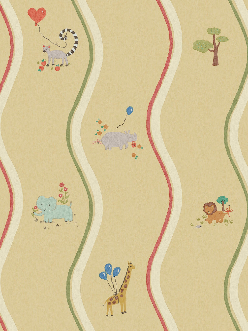 Mural infantil Animais com Riscas Onduladas Amarelo Boråstapeter - KidsR