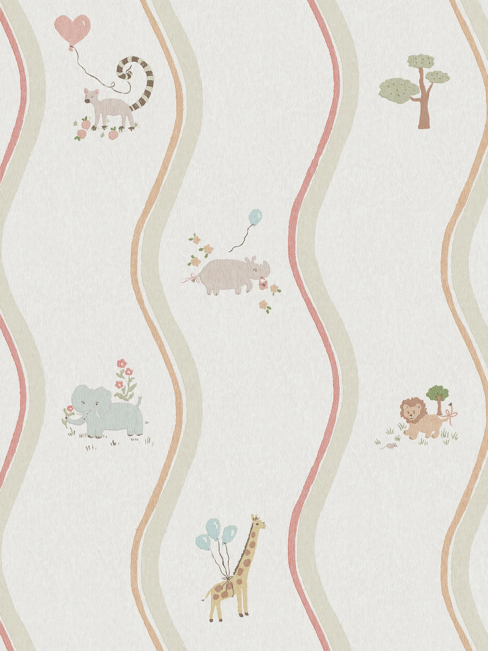Mural infantil Animais com Riscas Onduladas Bege Boråstapeter - KidsR