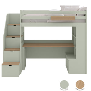 Cama Loft XL com Secretária, Estante e Escadas de Arrumação – Muba Design