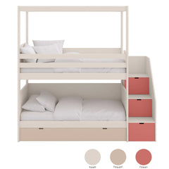 Beliche com dossel, escadas de arrumação e cama gavetão – Muba