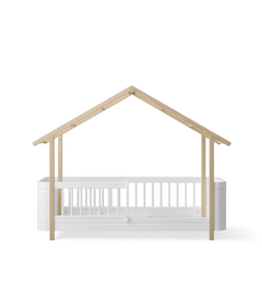 Cama Wood Mini+ em forma de casa em branco e carvalho – Oliver Furniture – imagem 2