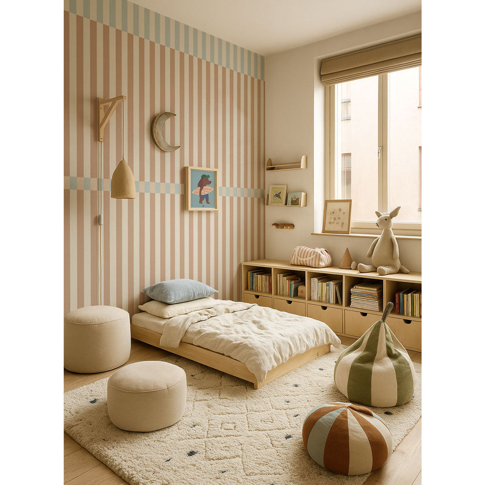 Papel de Parede Stripes nostalgia brown blue vintage – Dekornik – imagem 1