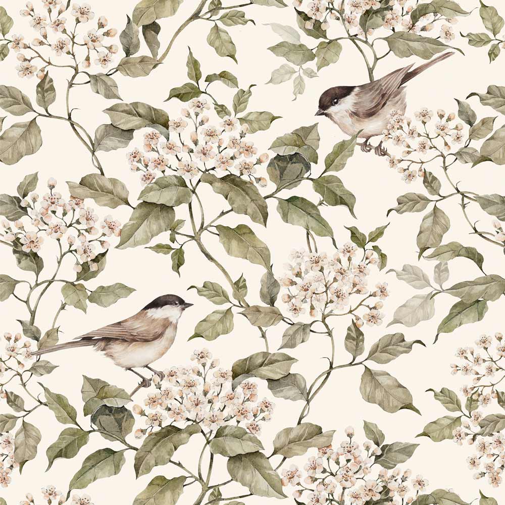 Papel de Parede Birds and Beige Spring – Dekornik – imagem 1