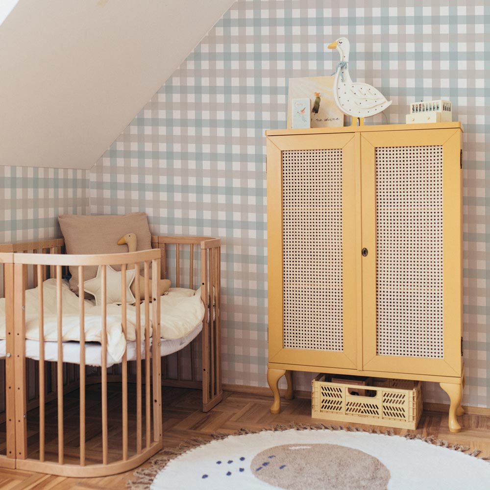 Papel de Parede Provence check beige blue small – Dekornik – imagem 1