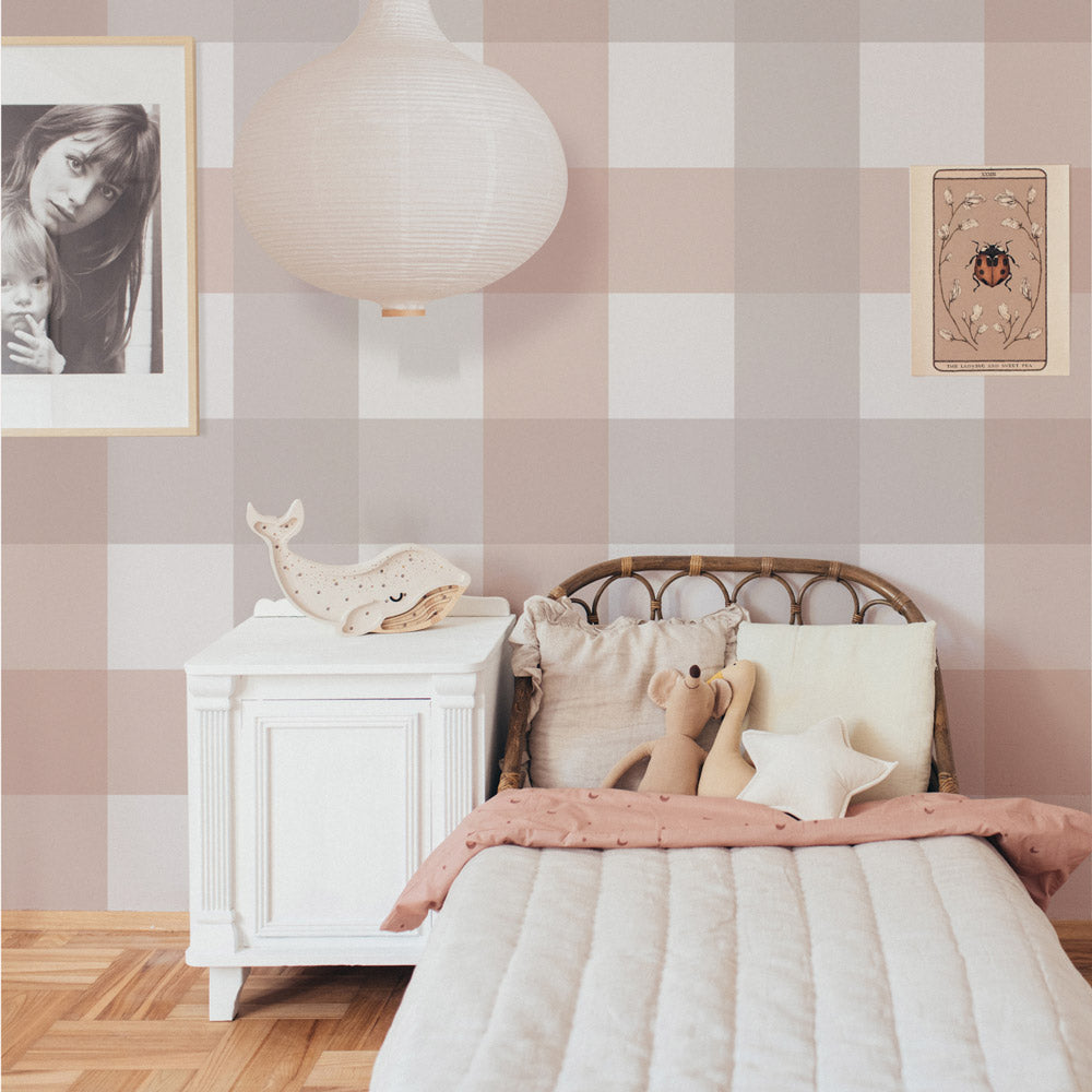 Papel de Parede Provence check beige pink big – Dekornik – imagem 1