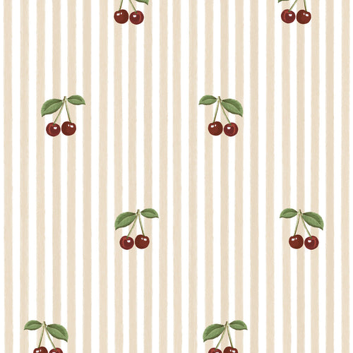 Papel de Parede Little Cherries on Beige Stripes – Dekornik – imagem 1