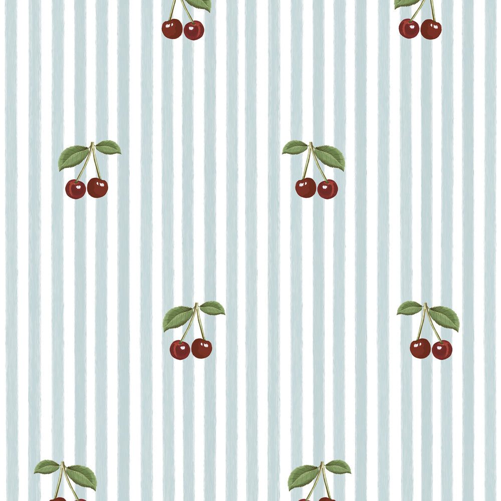 Papel de Parede Little Cherries on Blue Stripes – Dekornik – imagem 1