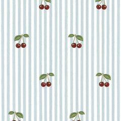 Papel de Parede Little Cherries on Blue Stripes – Dekornik – imagem 1
