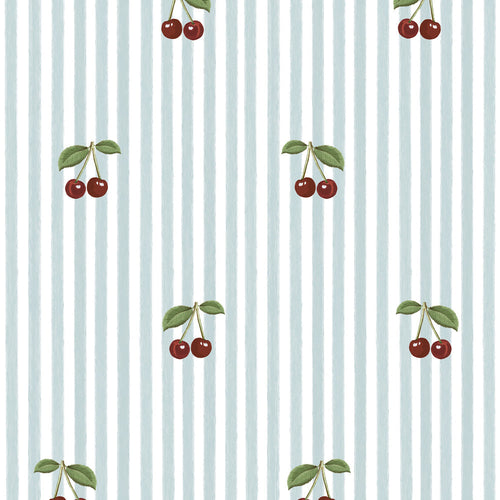 Papel de Parede Little Cherries on Blue Stripes – Dekornik – imagem 1