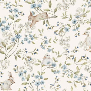 Papel de Parede Meadow Friends with ducks and bunnies – Dekornik – imagem 1
