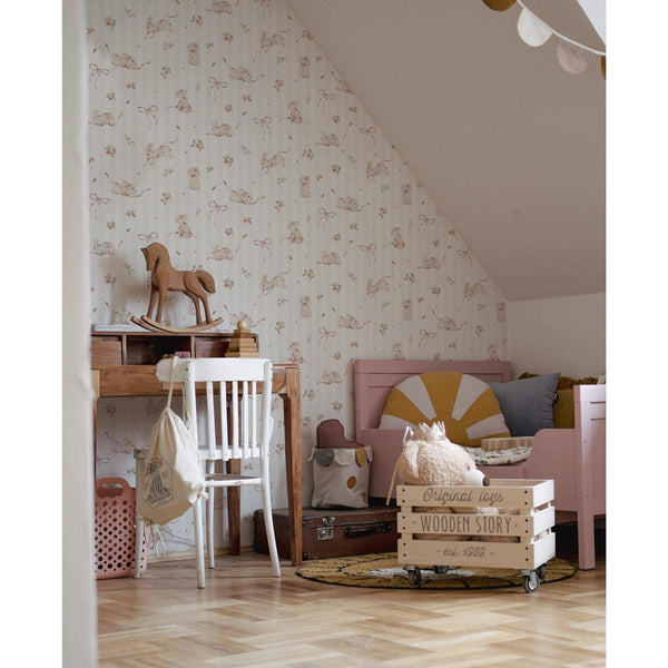 Papel de Parede Pink Rabbits On Stripes – Dekornik – imagem 2