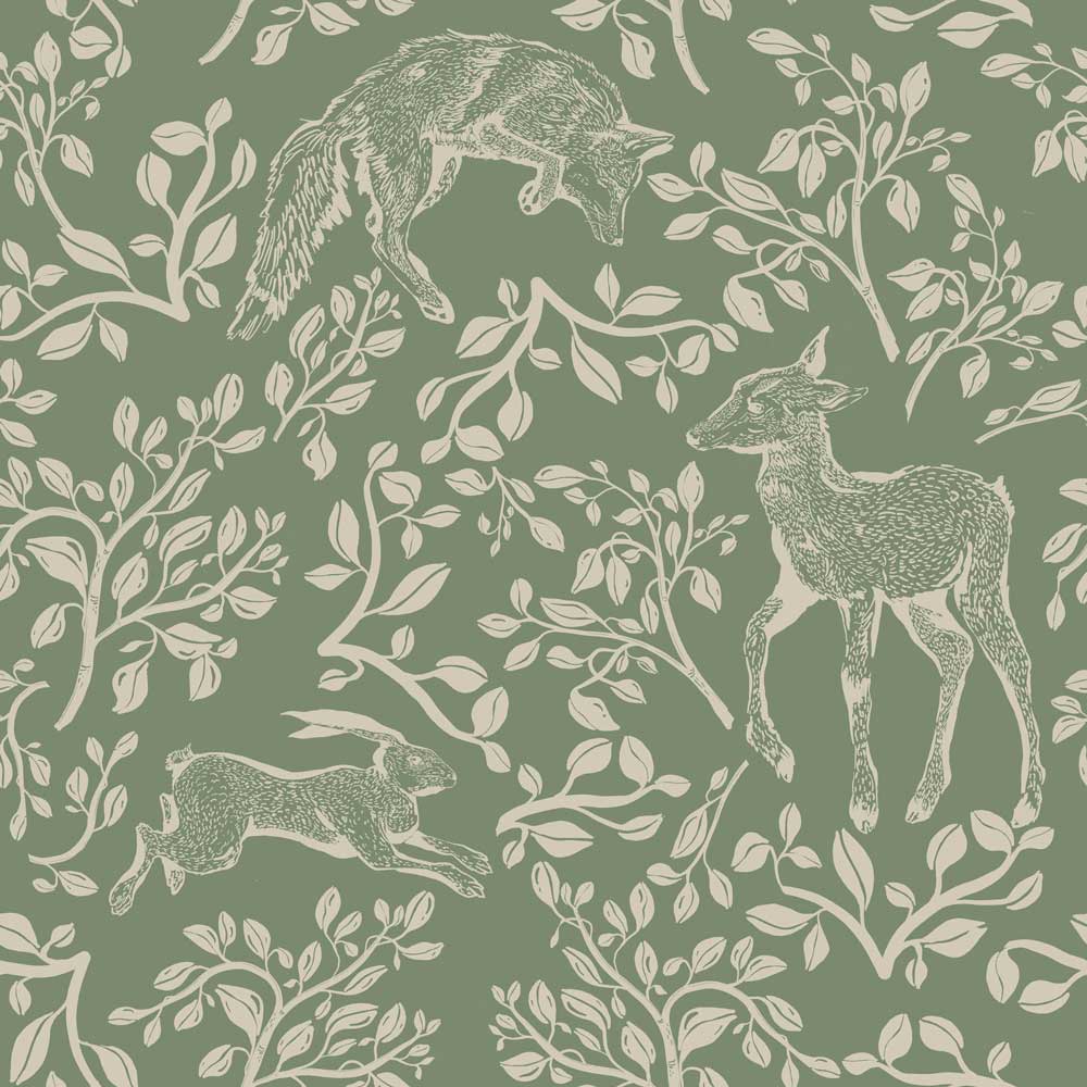 Papel de Parede Forest animals and fairytale green – Dekornik – imagem 1