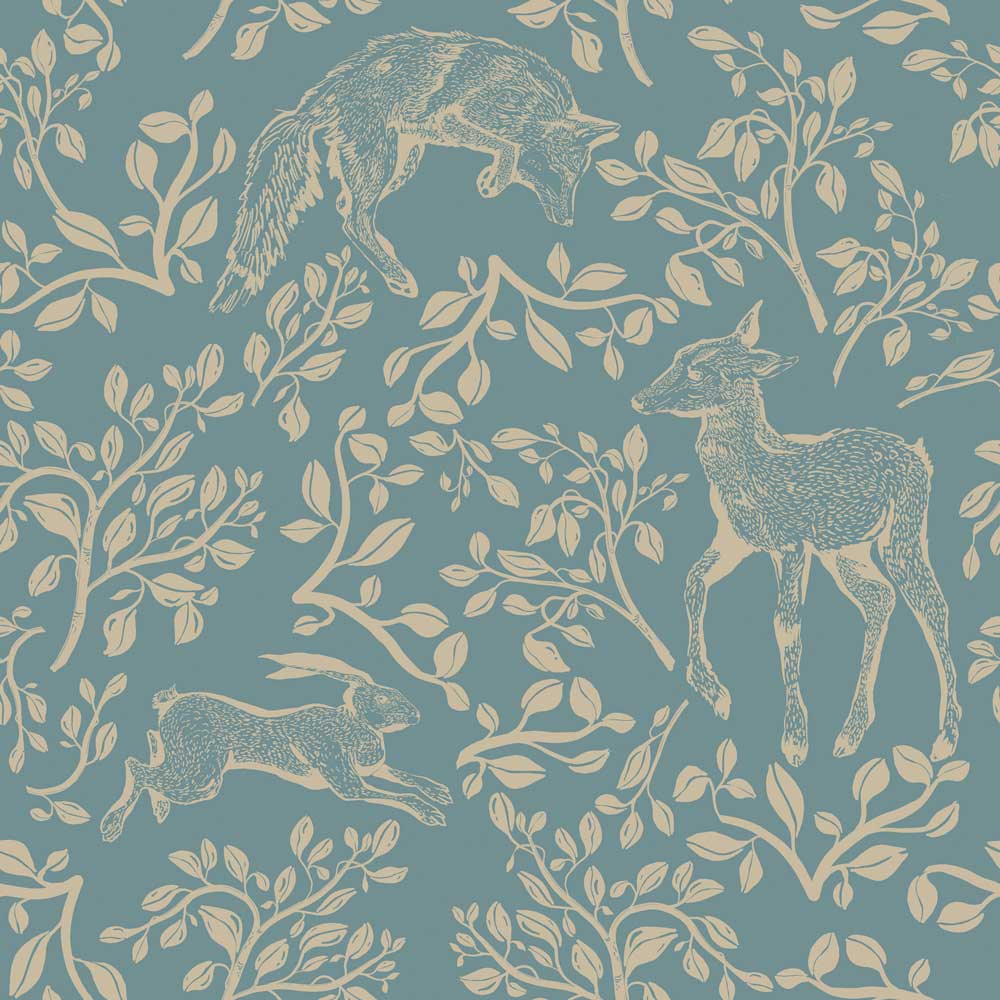 Papel de Parede Forest animals and fairytale blue – Dekornik – imagem 1