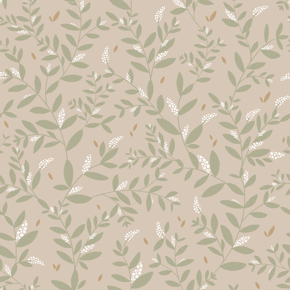 Papel de Parede Delicate Twigs with Green and Beige – Dekornik – imagem 1
