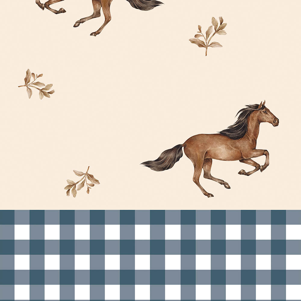 Papel de Parede Horses And Check Blue – Dekornik – imagem 1