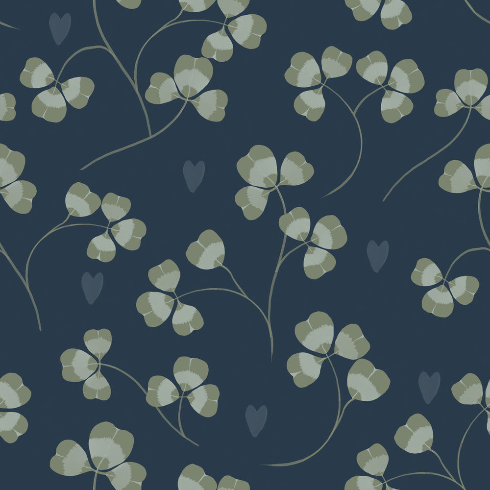 Papel de Parede Pastel Clover and Hearts Navy Blue – Dekornik – imagem 1