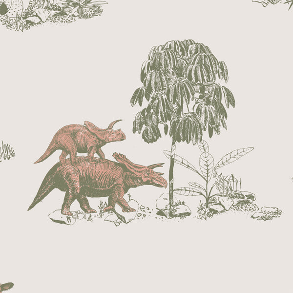 Papel de Parede Dino — Rosa/Verde Sian Zeng — detalhe do padrão